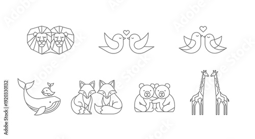 Line drawings of various cute animals.