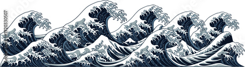 set of japanese wave element. asian border isolated on a white background.