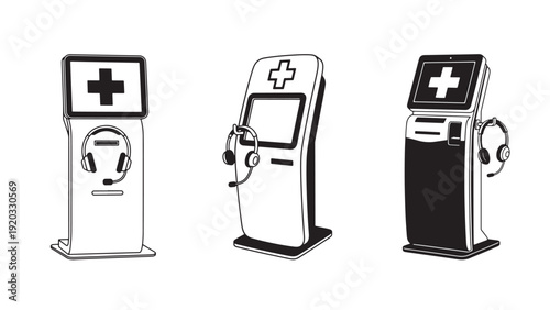 Medical Kiosk and First Aid Station Icon for Automated Onsite Care and Emergency Response