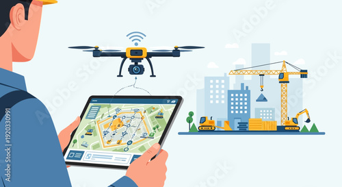 Construction Site Surveying with Drone Technology and Digital Mapping Interface