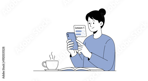 Young woman studying online through her smartphone, demonstrating the convenience and accessibility of modern digital education and remote learning