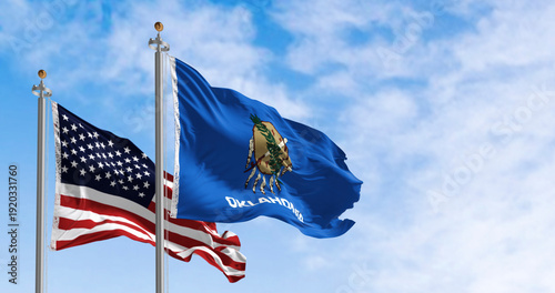 Quadro su tela Oklahoma and USA flags waving together.