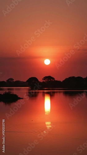 sunset in wet land