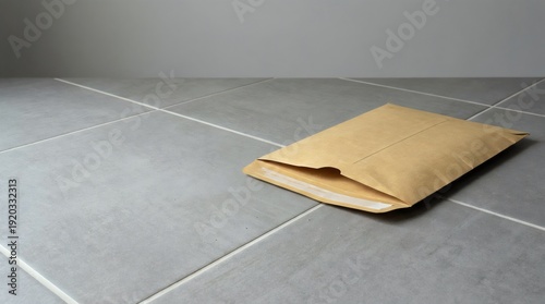 Minimal kraft envelope on gray tile floor — mockup for branding