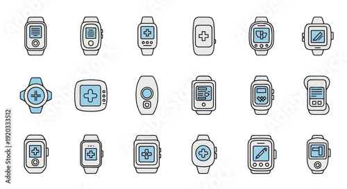 Smartwatch Icons: Health, Fitness, Medical, Technology Collection