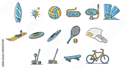 Summer Sports and Outdoor Activity Icons - Vector Set