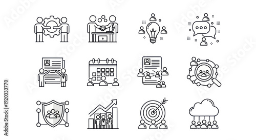 Teamwork and Business Icons: Collaboration, Success, Ideas, and Strategy