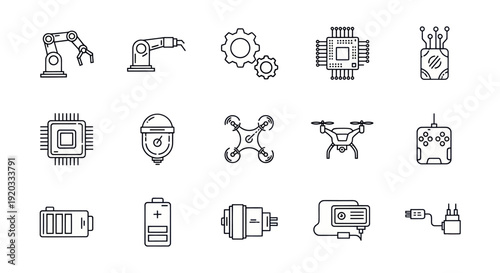 Technology Icons: Automation, AI, Drones, Electronics, Power & Circuitry