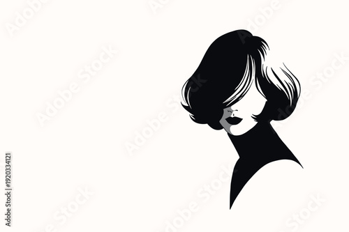 Modern woman silhouette with short bob haircut. Perfect logo for hair salon, beauty studio, stylist branding or cosmetic business identity