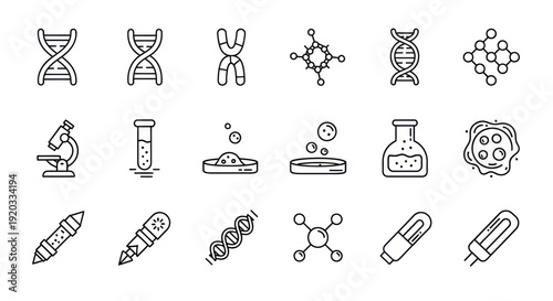 Science Icons: DNA, Microscope, Molecules, Lab Equipment, Cells