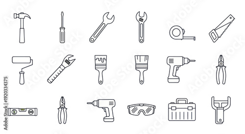 Set of Hand Tools and Power Tools Icons - Vector Illustration