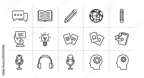Set of Icons for Education, Communication, and Learning