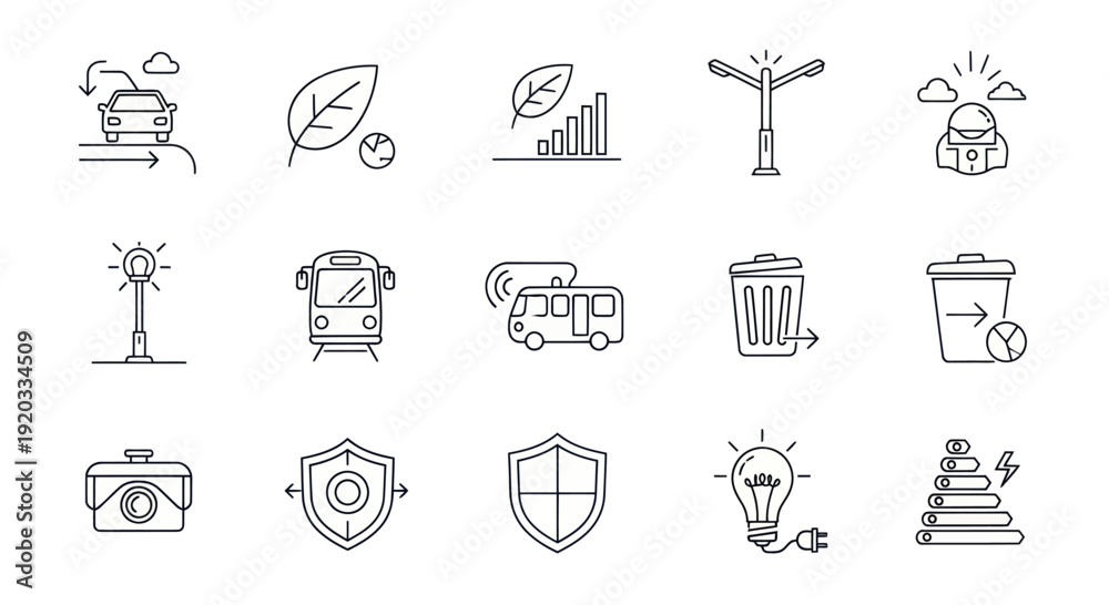 Fototapeta premium Smart City Icons: Eco-Friendly Transport, Energy, and Recycling