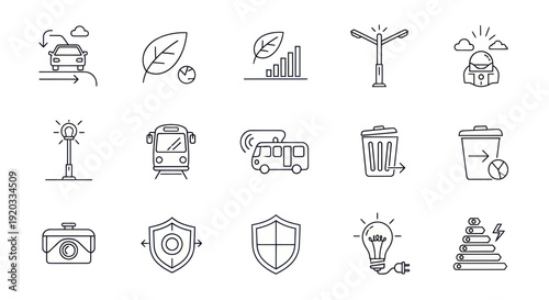 Smart City Icons: Eco-Friendly Transport, Energy, and Recycling