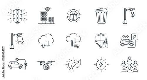 Smart City Icons: Technology, Innovation, and Urban Life Concepts