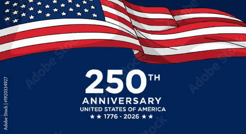 USA 250th Anniversary Logo - 250 Years of Freedom Patriotic Emblem. A bold patriotic vector emblem commemorating the 250 years USA anniversary in 2026.