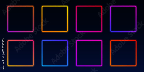 Multicolor neon square rings rotate smoothly in abstract compositions. Glowing edges add depth and dynamic digital style. Perfect transparent PNG for banners, posters, and UI elements. PNG
