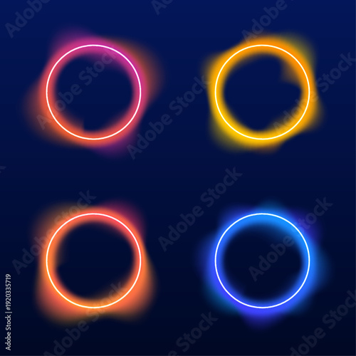 Neon-lit abstract ring flows with layered luminous gradients. Blue and green highlights shimmer along the circular surface. The illustration conveys immersive digital energy and futuristic design.