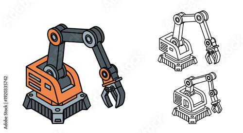 Industrial Robot Arm Machine Illustration Design.