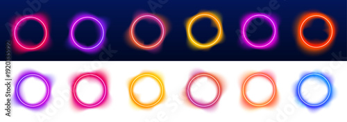 Futuristic portal shape glows with smooth neon liquid gradients. Reflective blot drops ripple softly across the circular surface. The illustration conveys motion, energy, and modern aesthetics.