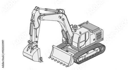 Detailed Illustration of Excavator Machine Heavy Equipment.