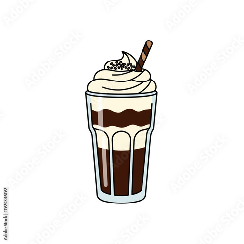 Delicious Chocolate Ice Cream Sundae with Whipped Cream and Wafer Stick