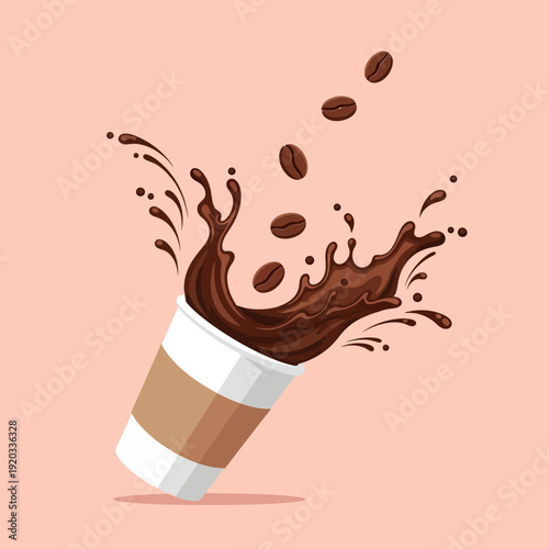 Coffee Splash Explosion From Cup With Beans