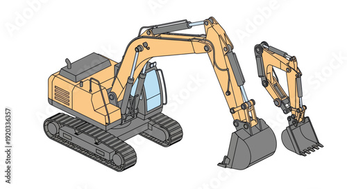 Yellow Excavator with Detachable Boom and Bucket.