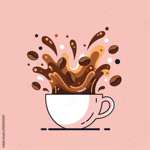 Coffee Splash Explosion from White Cup, Dynamic Beverage Action Shot