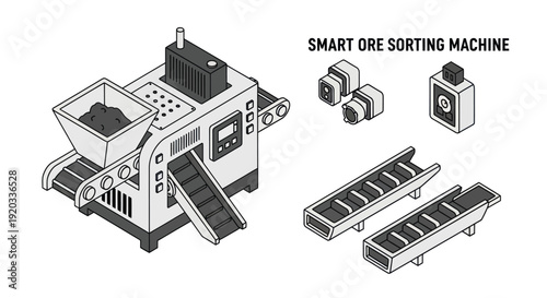 Industrial Ore Sorting Machine Technical Illustration.