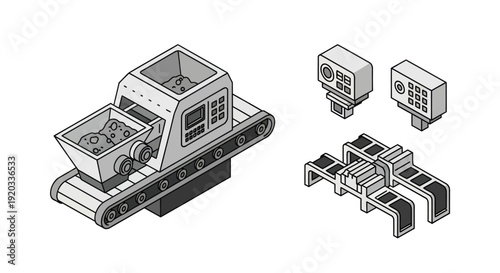 Industrial Machine Parts Technical Illustration Diagram.