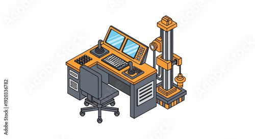 Computer workstation with robotic arm and monitors.