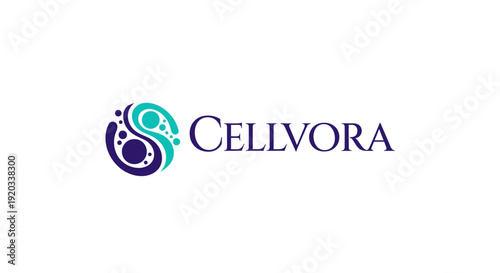 Abstract Cell or DNA Structure Logo Design with CELLVORA Text on Isolated White Background