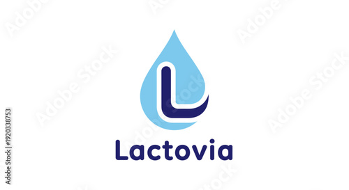 Fresh Lactovia logo design featuring a stylized water or milk drop with the letter L, symbolizing dairy, beverages, and natural liquids on an isolated white background.