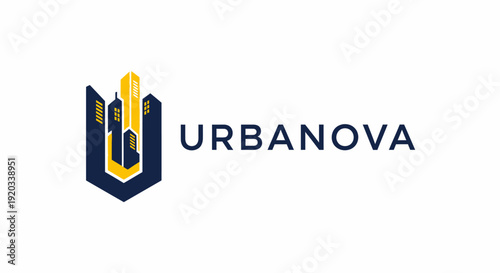 Abstract letter U logo featuring city skyline and building shapes, symbolizing urban development and real estate, on an isolated white background.