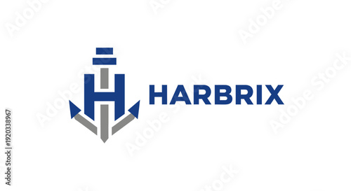 Robust letter H logo combined with anchor symbol, representing strength and stability in industrial and maritime sectors, on an isolated white background.