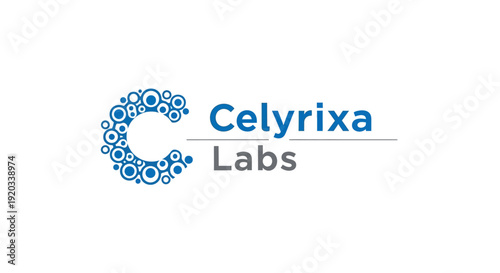 Abstract letter C logo design formed by connected blue circles, symbolizing scientific research and connectivity, on an isolated white background.