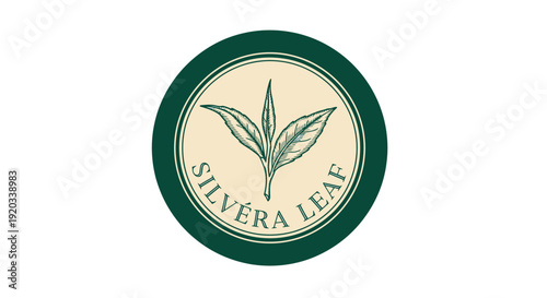 Circular green leaf logo design with delicate veins, representing natural and organic products, on an isolated white background.