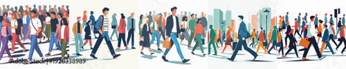 Vector of a man walking in crowd people