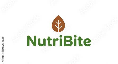 NutriBite green text logo design with brown leaf icon, representing healthy natural food and nutrition, isolated on white background.