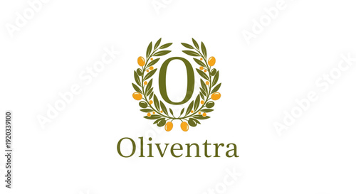 Elegant Green Olive Wreath Letter O Logo for Oliventra on an isolated white background, representing natural food and olive oil products
