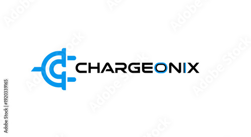 Modern Blue Electric Plug Charger Icon Logo for CHARGEONIX on an isolated white background, representing power and energy technology
