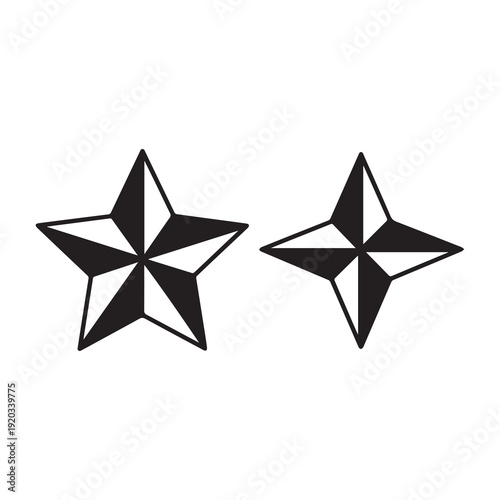 Two stylized black and white star symbols with bold contrasting shapes and clean minimalist design elements