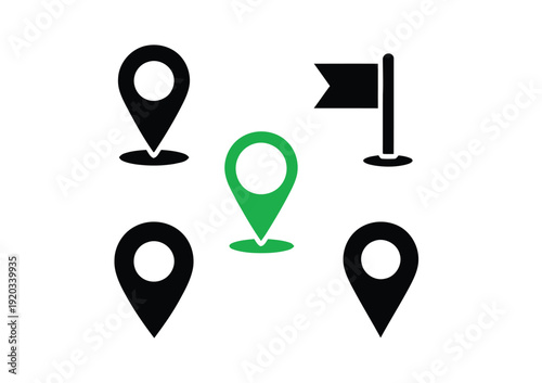 Map marker icons with flag and highlighted location