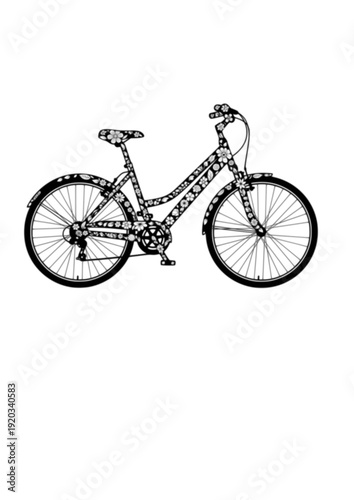 Eco Friendly Bicycle with Flowers Silhouette. Urban Sustainability and Green City Transport Concept Vector Illustration.