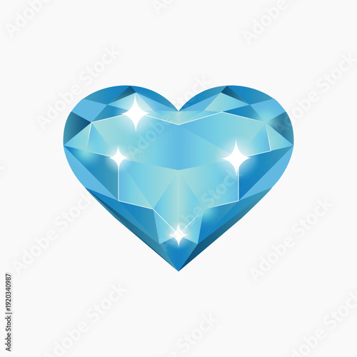 Blue diamond heart-shaped gemstone. Hand-drawn.