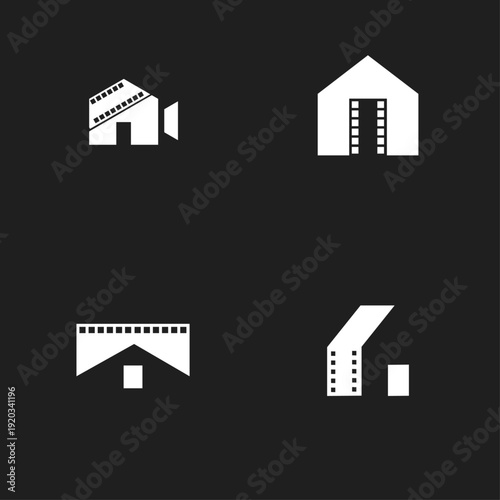 Collection of Creative Cinema House and Film Studio Icons for Movie Production and Entertainment Concepts