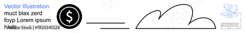 Cloud technology, digital payment, fintech, data storage, online transactions, finance innovation. Dollar symbol linked to cloud and database graphic. Cloud technology and digital payment concept