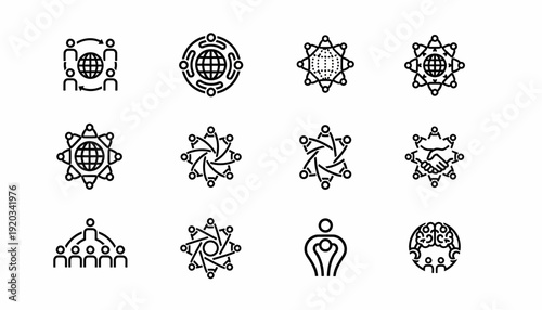 Global Network Icons: Teamwork, Connection, Communication, Unity