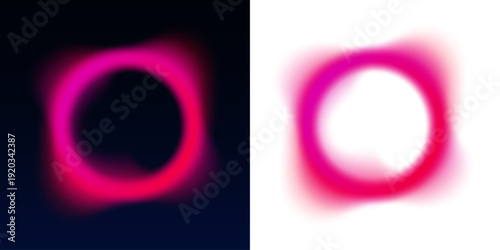 Luminous neon circle pulses with vibrant blue and green gradients. Reflective blot drops shimmer softly across the circular surface. The illustration conveys futuristic motion and digital energy.